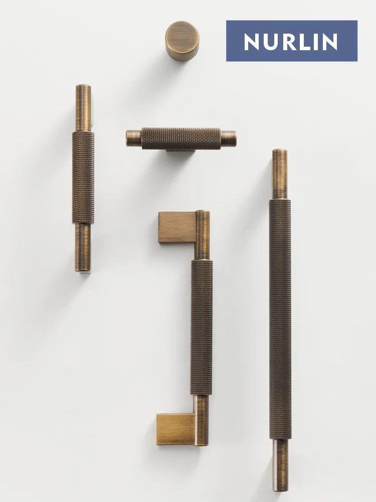 Nurlin Rändelung aus massivem Messing, antikes Messing, Kreuzmuster, Schrankknopf, Schränke, T-Stange, Möbel, Kühlschrank, Tür, Küche