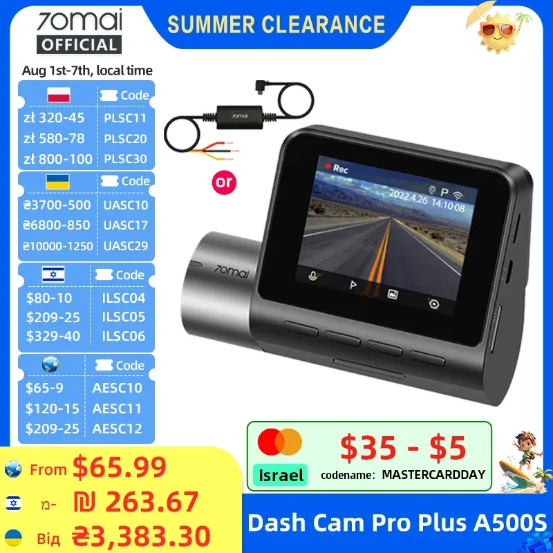 70mai A500S Rekorder Auto DVR Frontkamera a500s 1944p Nachtsicht 70mai Dash Cam Pro plus eingebaute GPS Wifi Unterstützung Heck kamera