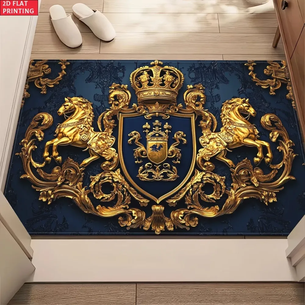 Royal Crest Teppich, Samt-Flanell, bedruckte Bodenmatte, luxuriöses Design, dekorativer Teppich, für den Außenbereich, Wohnzimmer, Heimdekoration