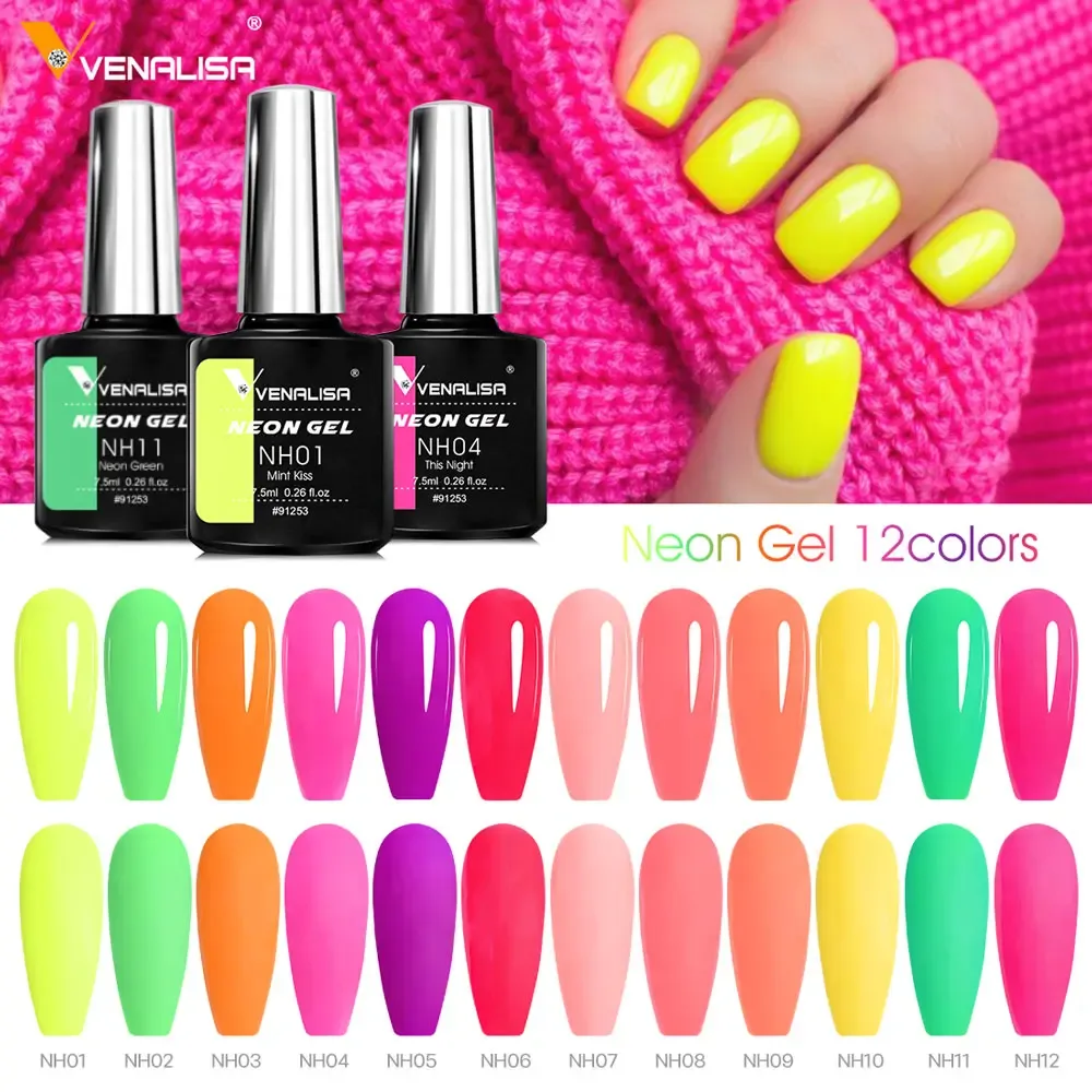 Venalisa Neon-Nagelgelpoliermittel, super wunderschöne Sommerfarbe, Nagelmaniküre, 7,5 ml, semi-permanent, Soak Off UV-LED-Nagelgel-Lack