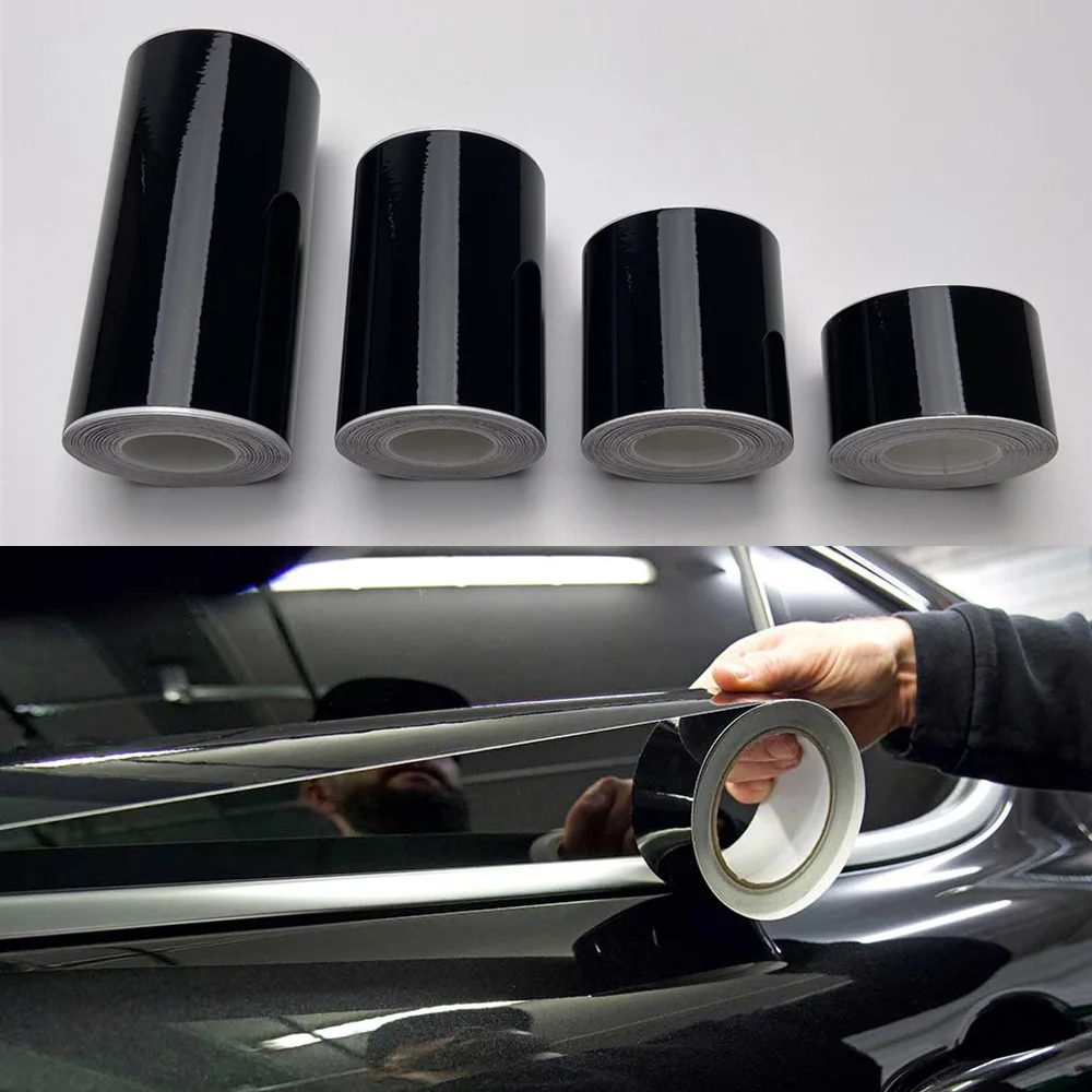 Autoaufkleber 3/5/7/10 cm glänzend schwarze Vinylfolie, selbstklebende Fensterzierleiste für Säule, Motorhaube, Dach, Tür