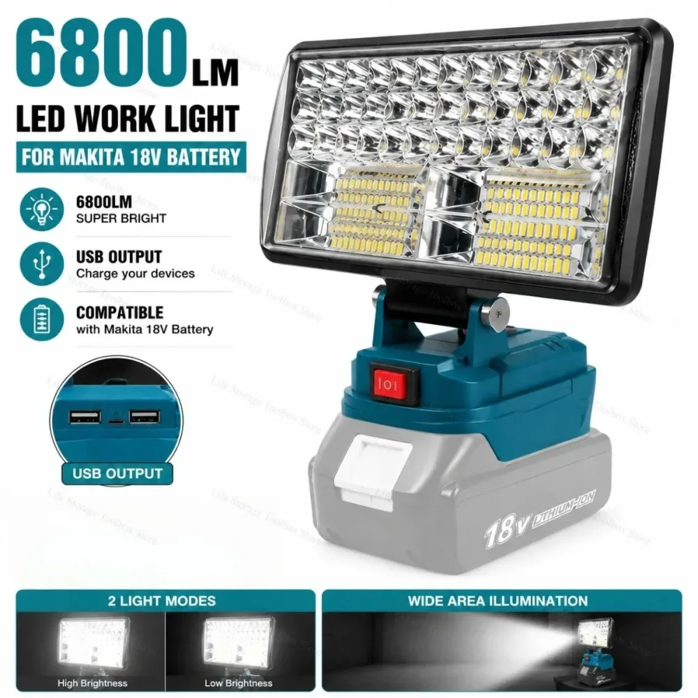 LED-Arbeitsleuchte 3/4/8 Zoll für Makita 14,4 V 18 V Li-Ionen-Akku-Lampe mit USB-Außentaschenlampe, Laterne, Camping-Notlicht