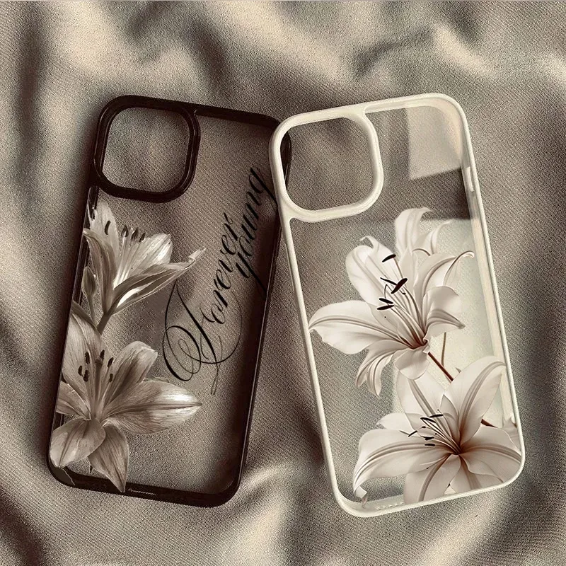 Stoßfeste Transparente Handyhülle für iPhone 18 Pro 17Pro Max 15 14 13 12 11 16E Air X XR XS 7 8 Plus SE2022 Vintage Lilien-Blumen-Cover