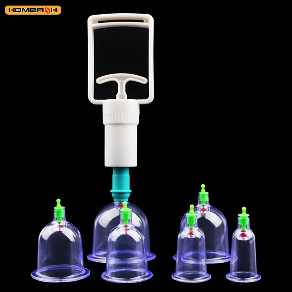 6 Saugnäpfe für Back-Vakuum-Schröpfen-Massageset mit Pumppistole, Körpermassage, Anti-Cellulite
