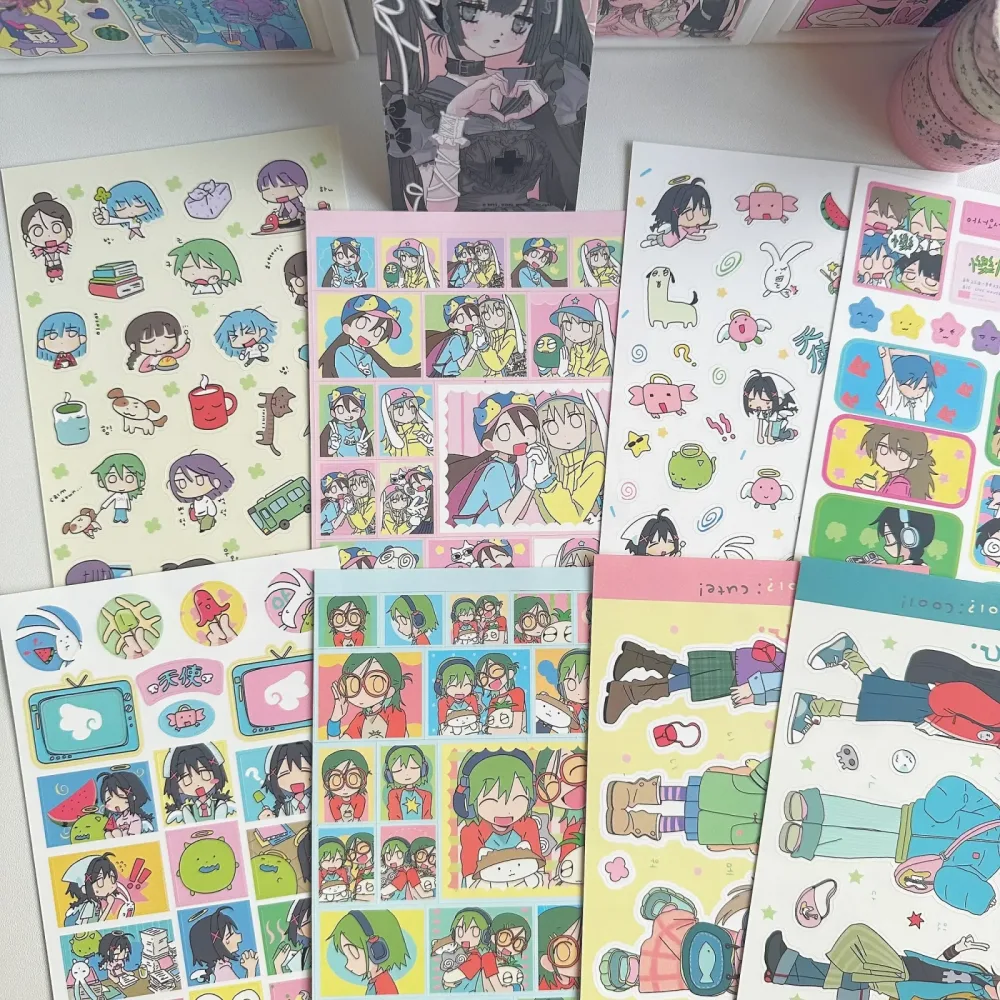 1/8PCS Koreanische Nette Mädchen Aufkleber Kawaii Cartoon Charakter Aufkleber Hand Konto Planer Tagebuch Notebook DIY Dekorative Aufkleber