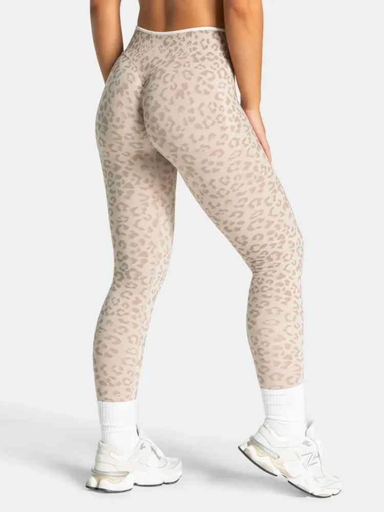 HISTELLO Damen Fitness-Leggings mit hoher Taille, Leopardenmuster, nahtlos, Bauchformung, Po-Lifting, Stretch, schmal geschnitten, für Gym, Jogging, Sporthose
