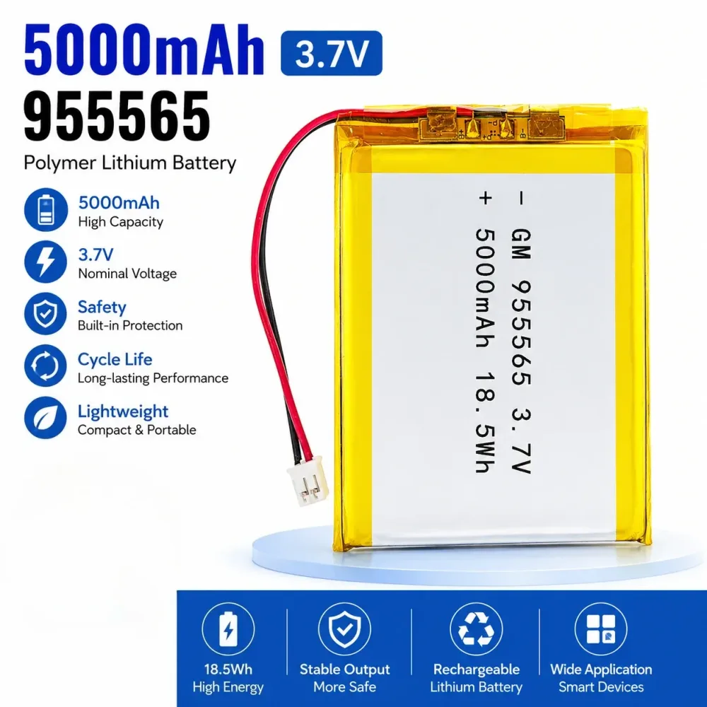 3,7V 5000mAh 955565 Polymer-Lithium-Akku PH 2.0 2-Pin-Stecker Wiederaufladbarer LiPo-Akku für Smart-Home-Geräte und mobile Stromversorgung