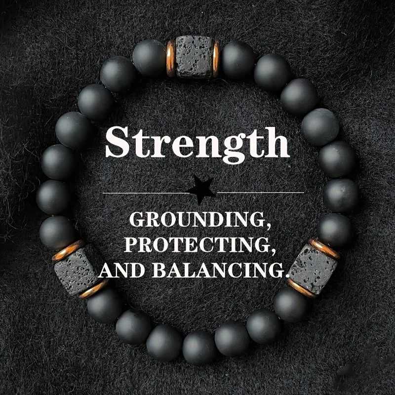 1-teiliges Herren-Armband aus vulkanischem Stein mit quadratischem schwarzem Achat, modischer Schmuck, geeignet für moderne Herren-Magnetfeldtherapie