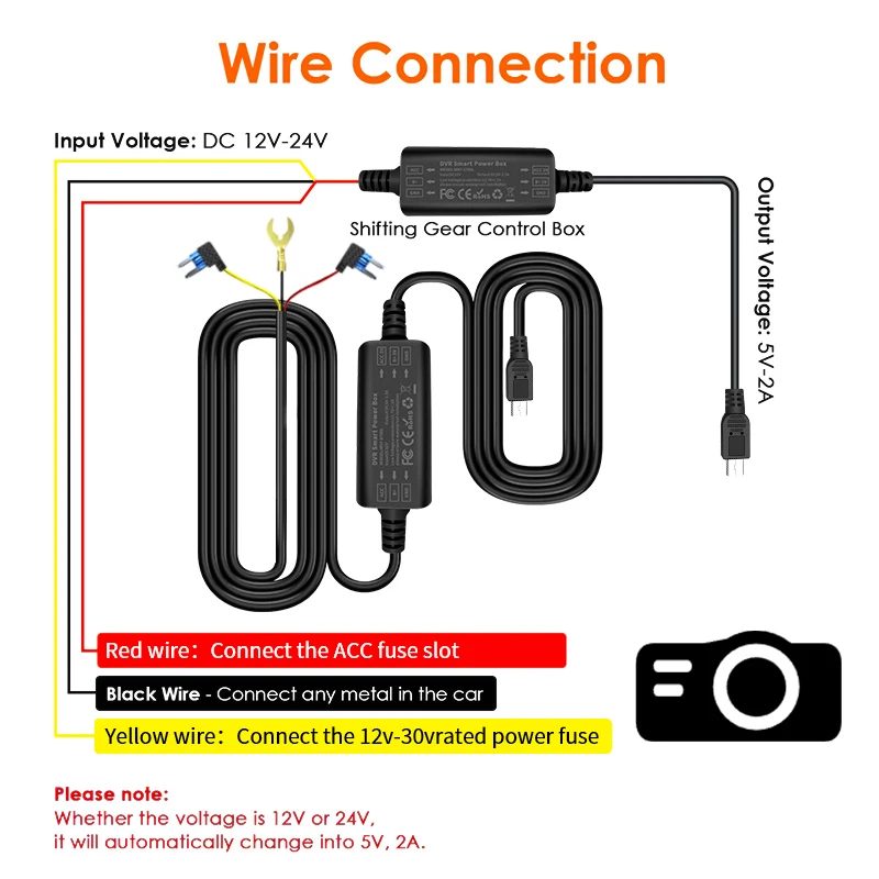 24H Parküberwachung Step-Down Line GPS Mini USB/Typ-C Adapter für alle DVR DashCam 24H Parkplatz Aufnahme Register