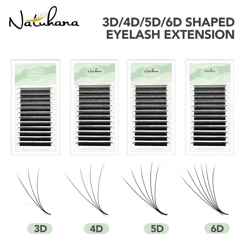 NATUHANA W-Form Wimpernverlängerungen 3D 4D 5D 6D W-förmige braune schwarze Kleeblatt-Wimpern Handgefertigte vorgefertigte Volumen-Wimpernfächer