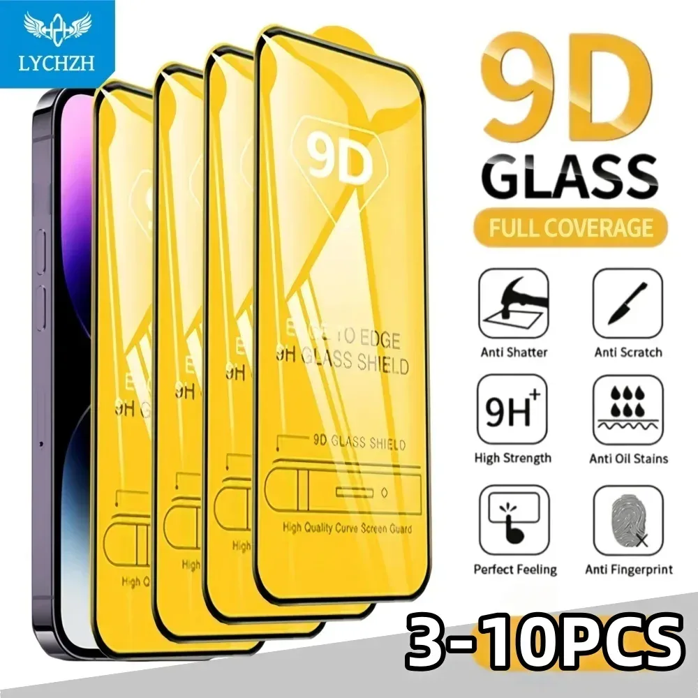 9D Gehärtetes Glas 3-10 Stück für iPhone 17/16/15/14/13/12/11 Pro Max, X/XS/XR/14/15/16/17 Air ? Anti-Fingerabdruck Displayschutzfolie