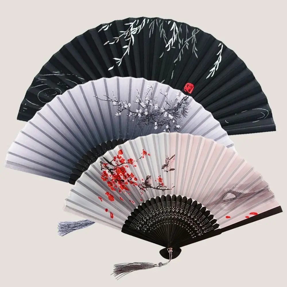 Bambus chinesische japanische Falt fächer bunte Quaste elegante weibliche Fan Vintage-Stil Falt fächer Seide Hand fächer