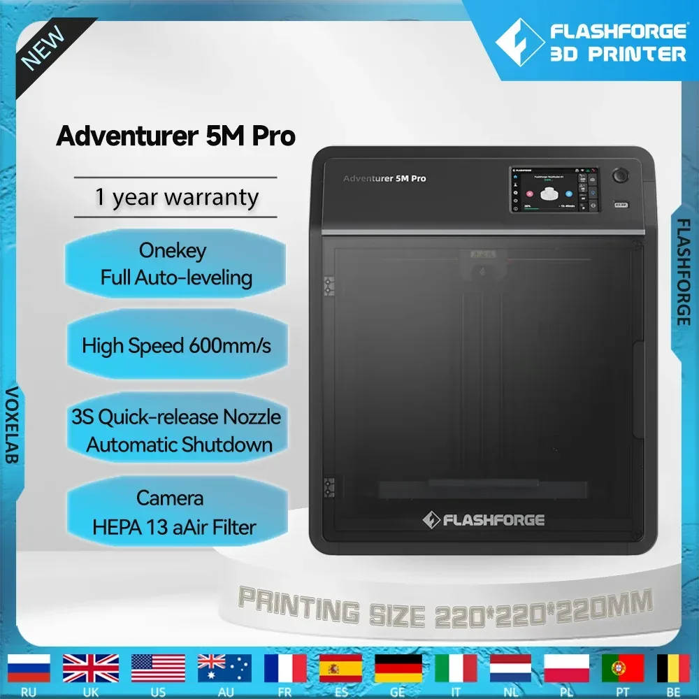 Flashforge Adventurer 5M Pro 3D-Drucker, Hochgeschwindigkeits-Vollautomatik-Nivellierung, direkter Extruder, automatische Abschaltung mit Kamera