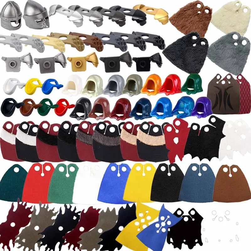 MOC Mittelalterliche Militär-Bausteine Ritter-Soldaten-Figur mit Waffen, Helm, Schulterpanzerung, Umhang und Fellmantel Baustein-Spielzeug