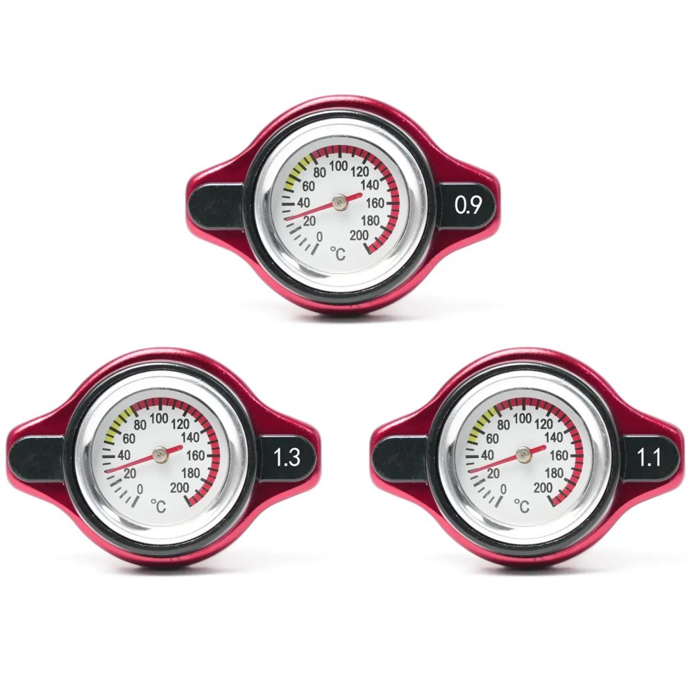 Rote Thermokühlerdeckel, Tankabdeckung, Wassertemperaturanzeige mit praktischem Sicher, 0,9 Bar/1,1 Bar/1,3 Bar, Auto- und Motorrad-Styling