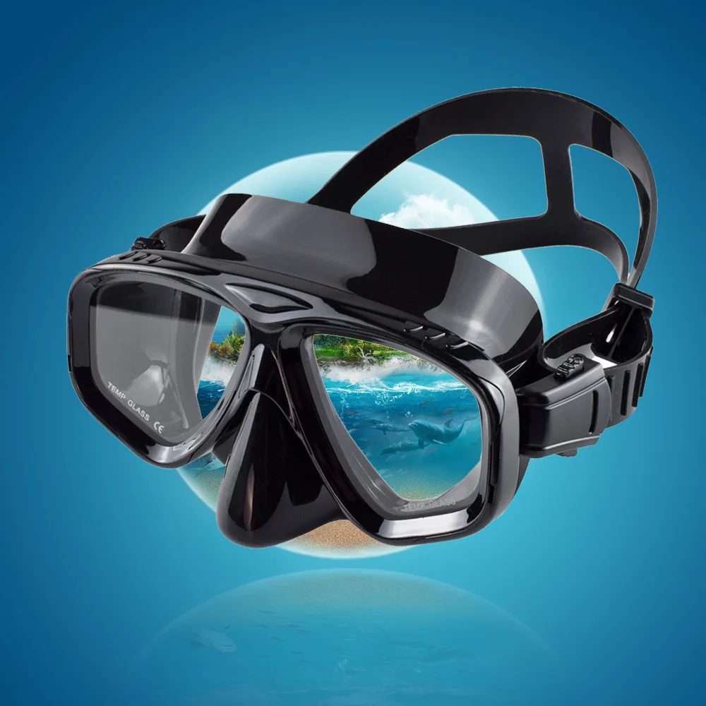 Schnorchelmaske, Schwimmbrille, Tauchen, Silikonrock, gehärtetes Glas, Len, Weitsicht, Training mit Nasenschutz, verstellbarer Riemen