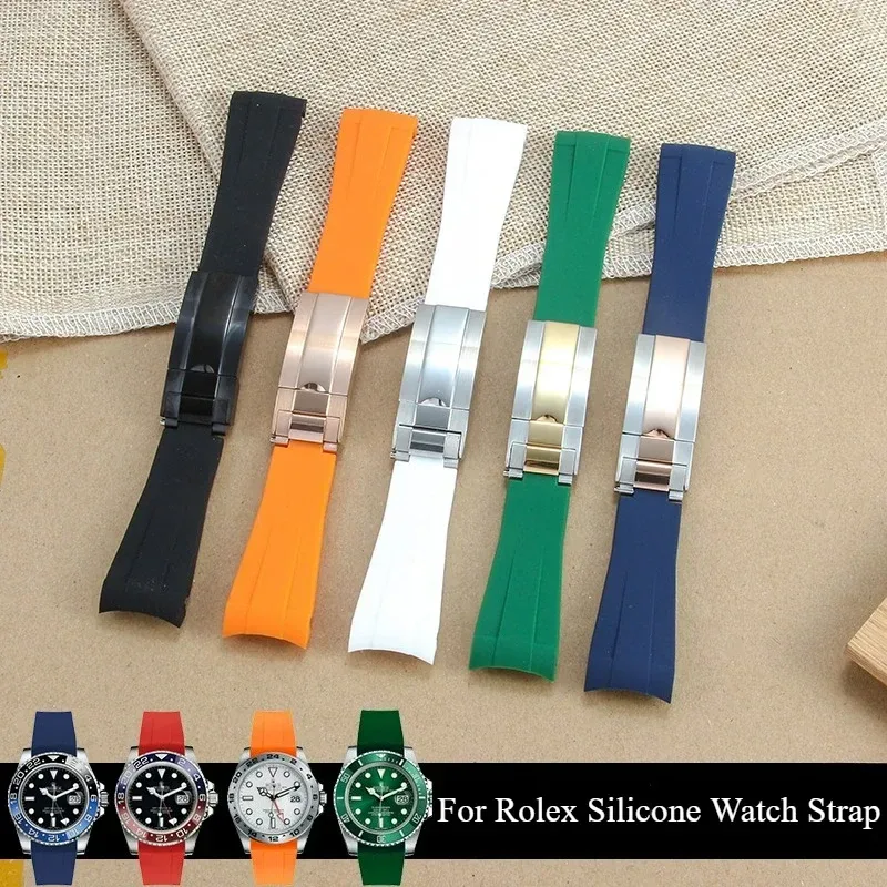 Für Rolex Yacht-Master Submariner Datejust Premium-Silikon-Uhrenarmband, Faltschließe, schweißfest, leichtes Zubehör, 20 21 mm
