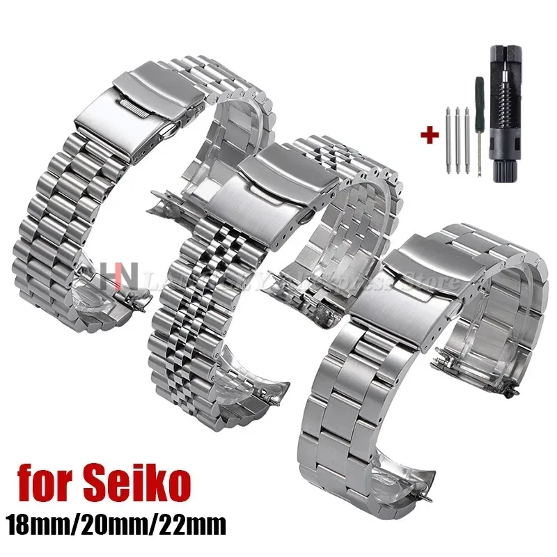Massives Edelstahl-Uhrenarmband für Seiko 5 SKX009/007 für Jubilee für Oyster, gebogenes Ende, 18 mm, 20 mm, 22 mm, Herren-Sportarmband