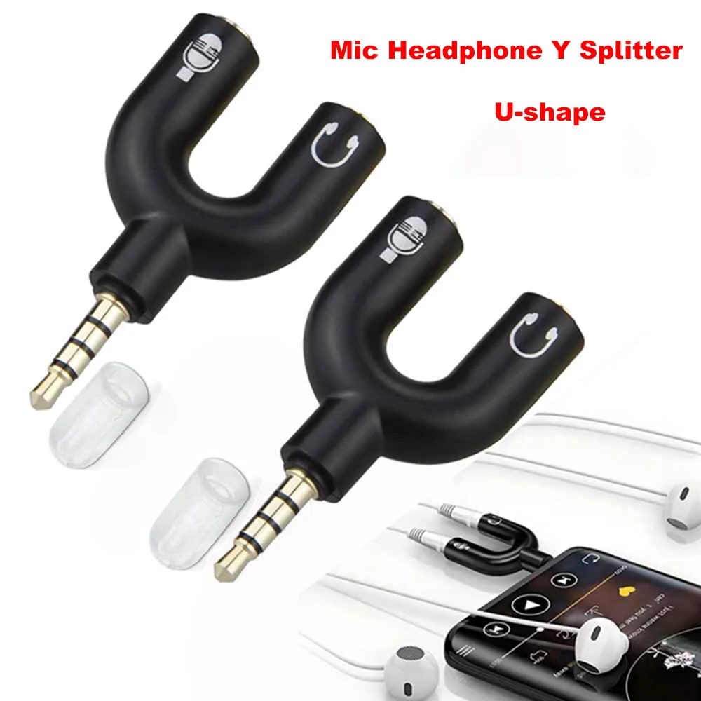 3,5 mm Kopfhörer-Mikrofon-Splitter-Adapter, U-förmig, Stereo, 3,5 mm, 1 bis 2, Audio-Splitter-Adapter für PS4, PC, Laptop, Ohr-Headset-Kabel