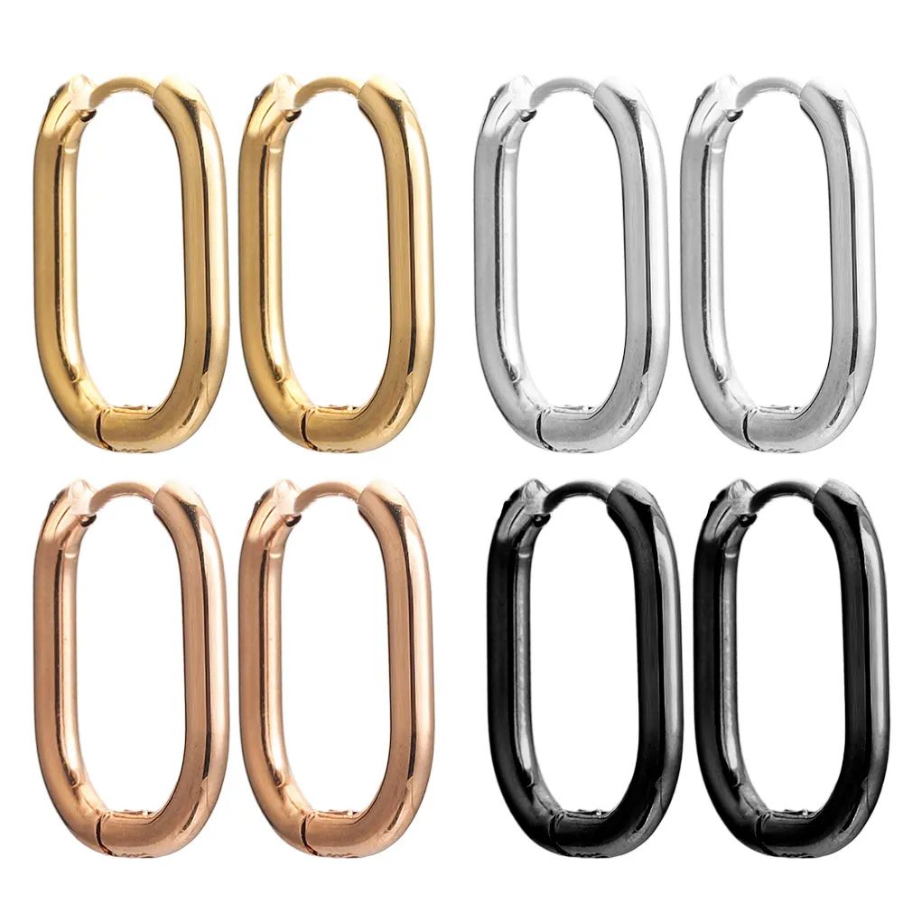6 stücke Edelstahl Ohrringe Vergoldet Oval Koreanische Ohr Ringe Hoop Ohrring für Mann Frauen Weibliche Mode-Schmuck Metall Luxus