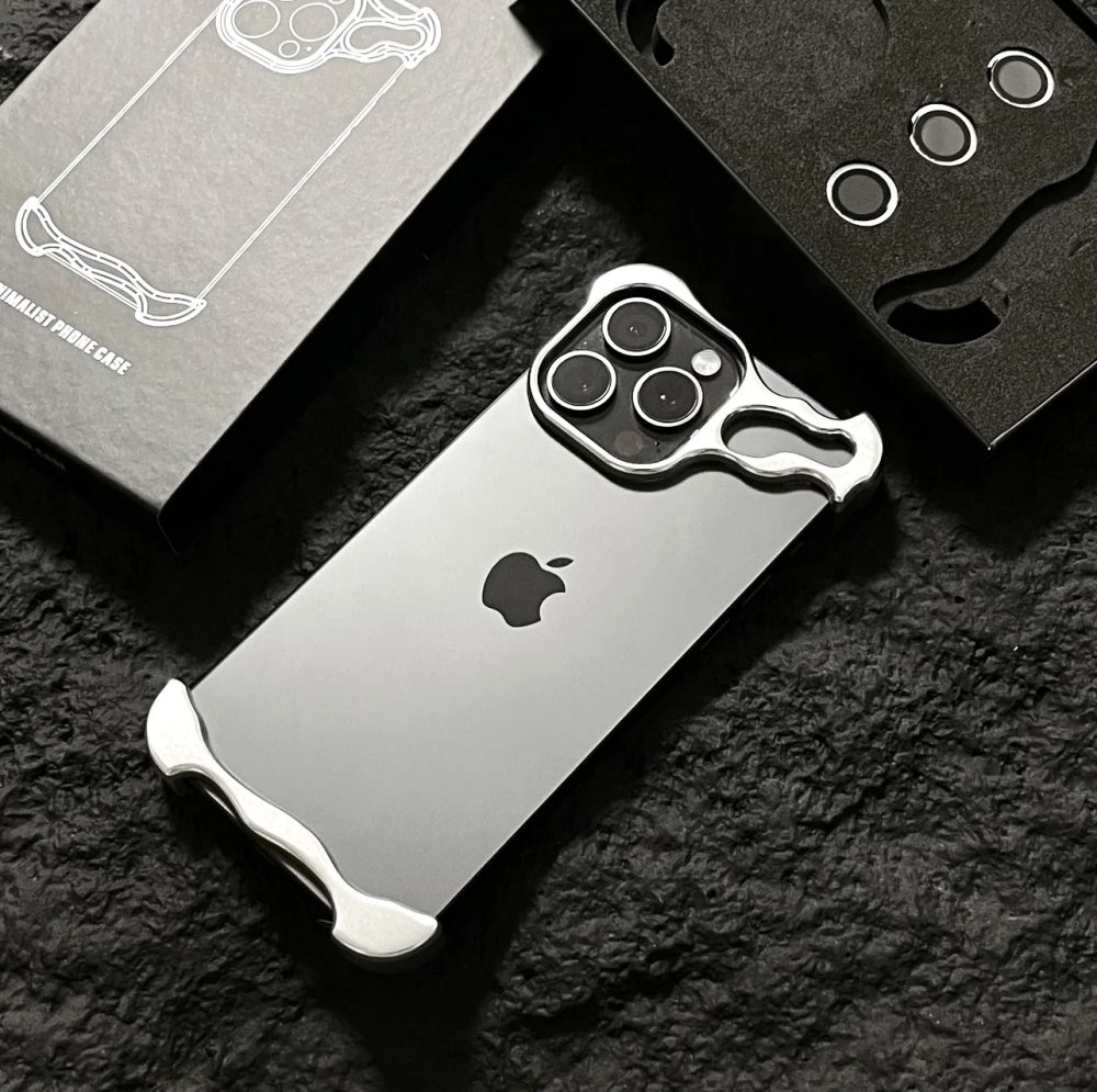 Unregelmäßige Metall-Stoßfänger-Handyhülle für iPhone Air 13 14 15 16 17 Pro Max Plus mit Linsenschutzfolie, stoßfeste Abdeckung aus blankem Aluminium
