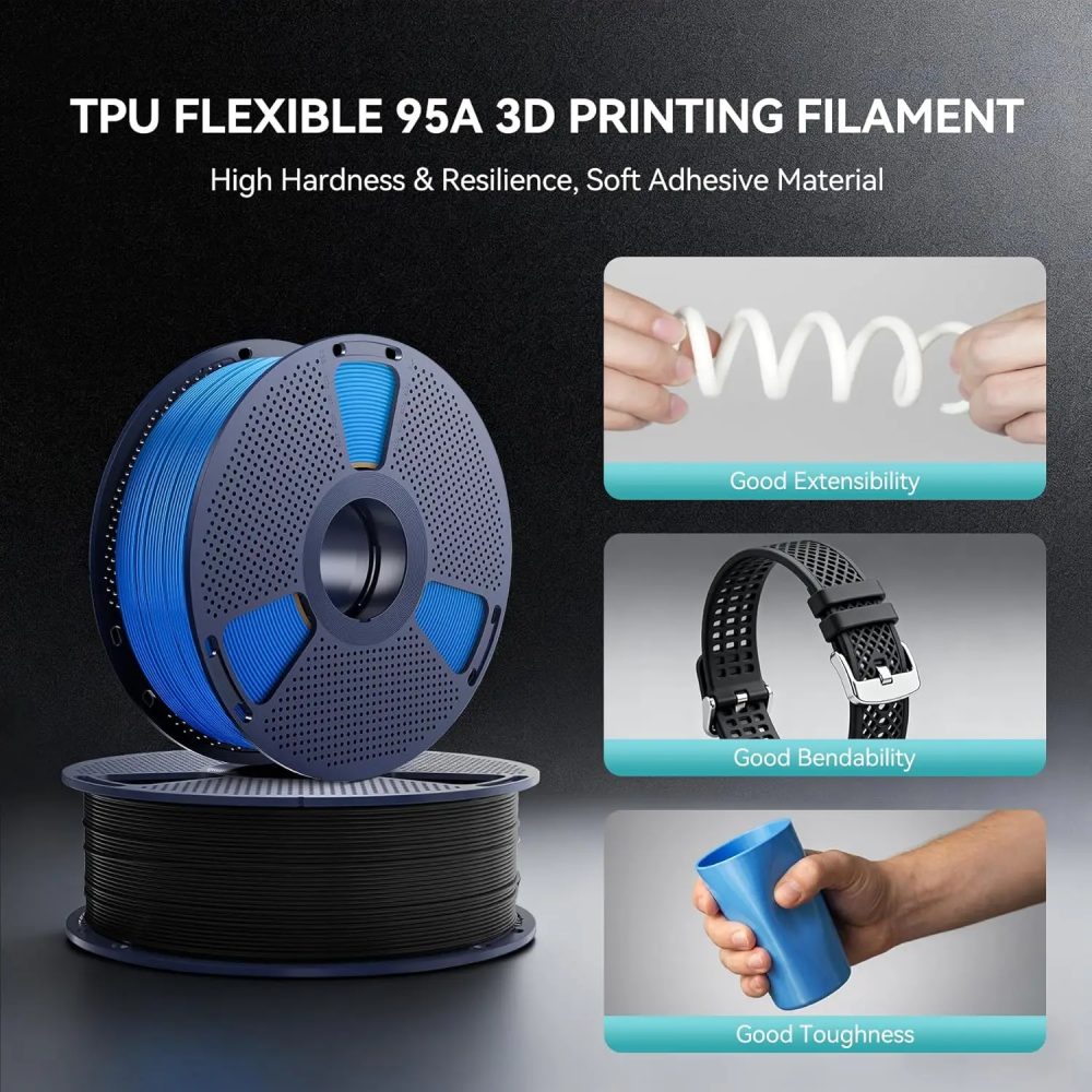 SUNLU TPU 95A Flexibles 3D-Drucker-Filament, 1,75mm 1KG Spule (2,2 lbs), 100% Blasenfrei, Hohe Elastizität & Verschleißfestigkeit, Weiches TPU