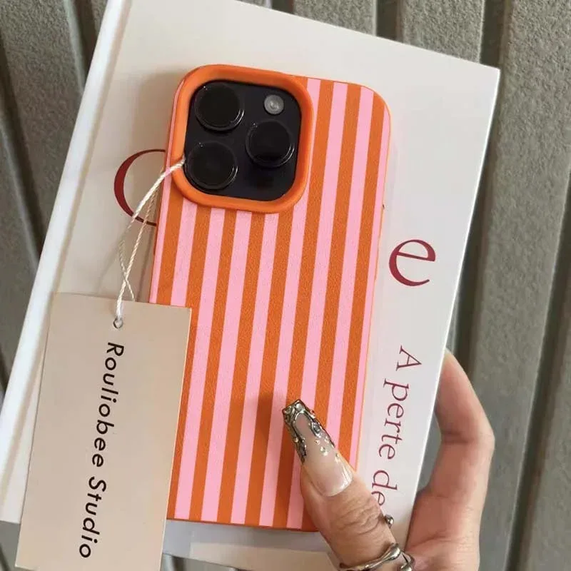 Bunte Gestreifte Minimalistische INS Paar-Handyhülle für iPhone 18 17 16 11 13 12 14 15 Pro Max X XR 7 8 Plus 16E 16 17 Pro Cover