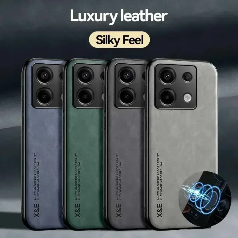 Luxus Ledertasche für Redmi Note 14 13 Pro Plus Poco F6 X6 X5 14T 13T Pro Abdeckung mit Metallplatte Unterstützung Auto halten