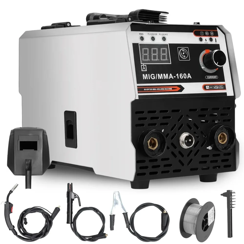 Multifunktionaler IGBT DC-Inverter-Schweißer 2-in-1 MIG MMA Tragbare Schweißmaschine mit automatischer Drahtzuführung, Kontaktschweißen, gasfreiem Lichtbogenschweißen für Metallbearbeitung und