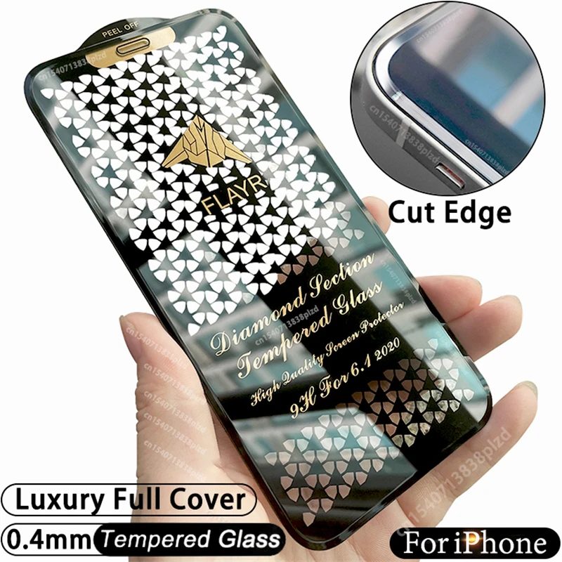 Cut Edge Luxus gehärtetes Glas für iPhone 17 15 14 13 12 11 16 Pro Max Displayschutzfolie 17 Air Plus X XS XR Vollständige Abdeckungsfolie