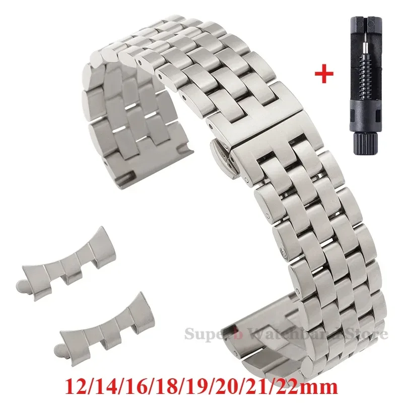 12/14/16/18/19/20/21/22 mm Edelstahlarmband für Tissot Armband mit gebogenem Ende für Seiko Universal-Armband, Schmetterlingsschnalle