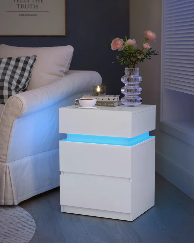 VASAGLE Nachttisch (1-St), mit LED-Beleuchtung, einstellbare Farben