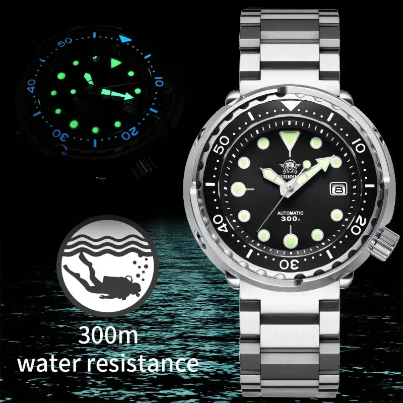 ADDIESDIVE Automatische mechanische Uhr für Herren, amerikanischer Edelstahl, kratzfest, wasserdicht, Taucheruhr, Business-Freizeituhr