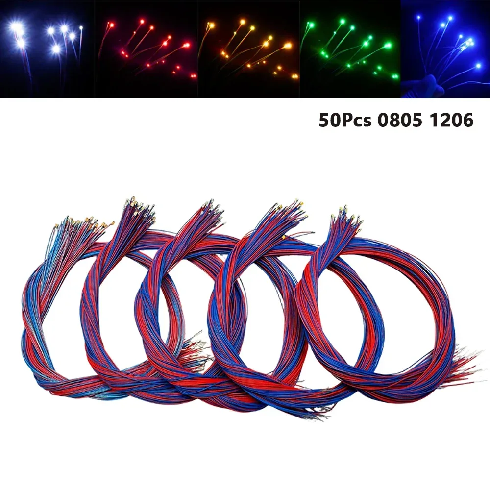 50 Stück DIY Micro SMD 0805 1206 LED-Lampen, vorverdrahtet, Micro-Litz-Kabelchip, 30 cm, 3 V, für Eisenbahnmodellbausätze, Spielzeug für Gundam-Szenen