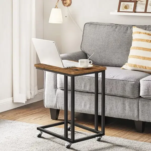 VASAGLE Beistelltisch (2-St), mit Rollen, C-Form, mobiler Kaffeetisch, 35 x 50 x 60 cm