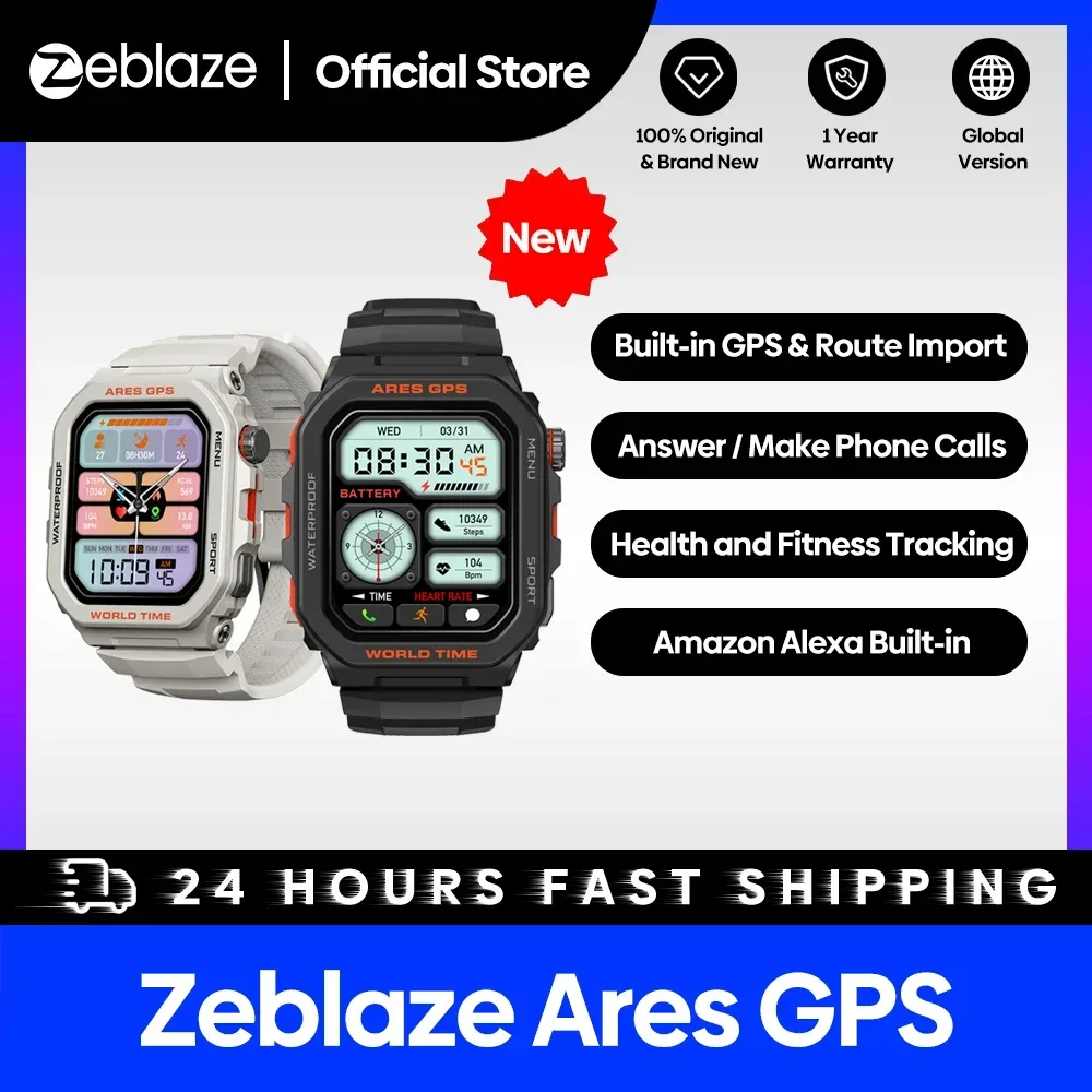 [Weltpremiere] Zeblaze Ares GPS-Smartwatch, GPS, integrierte Alexa, Bluetooth-Anrufe, Herzfrequenz und Spo2, Schlafgesundheit, WR 3 ATM