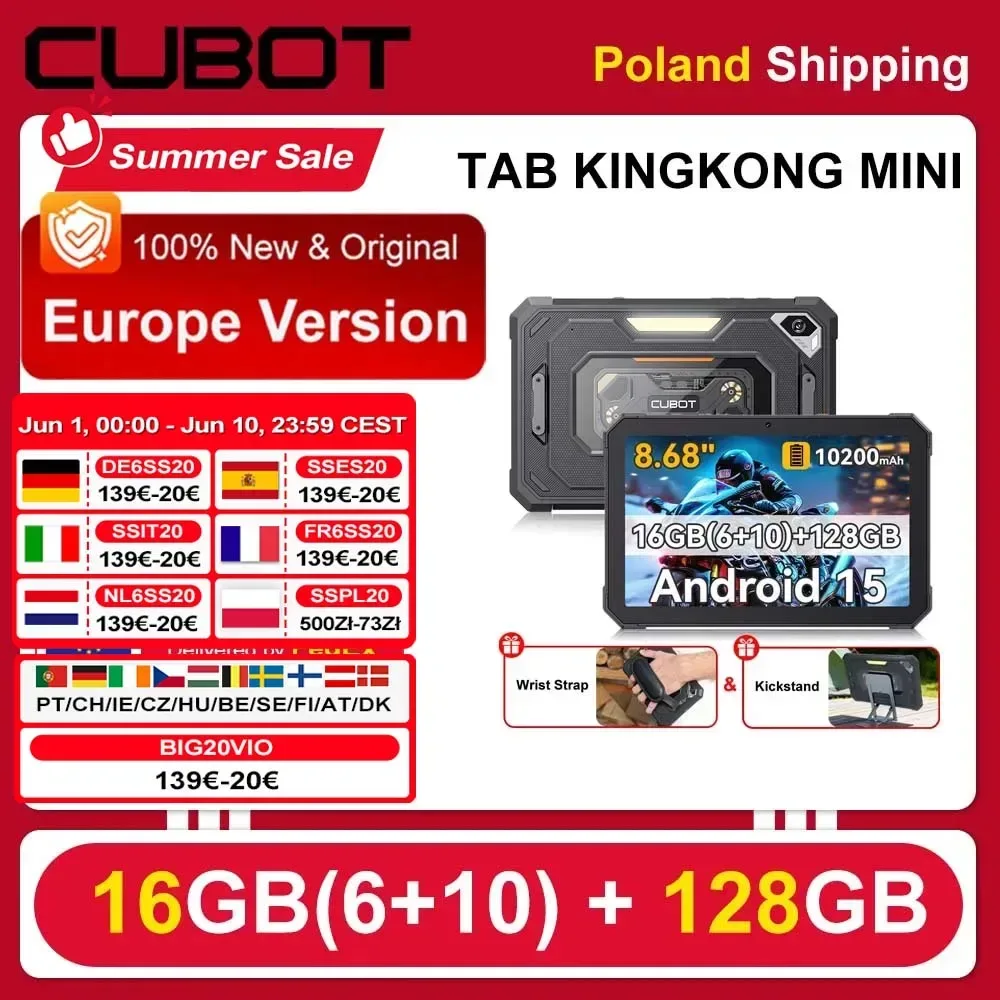 [Versand aus Polen] Cubot Tab KingKong Mini Android 15 Robustes Tablet 16GB(6+10) 128GB 10200mAh 8,68'' 90Hz Campinglicht 48MP