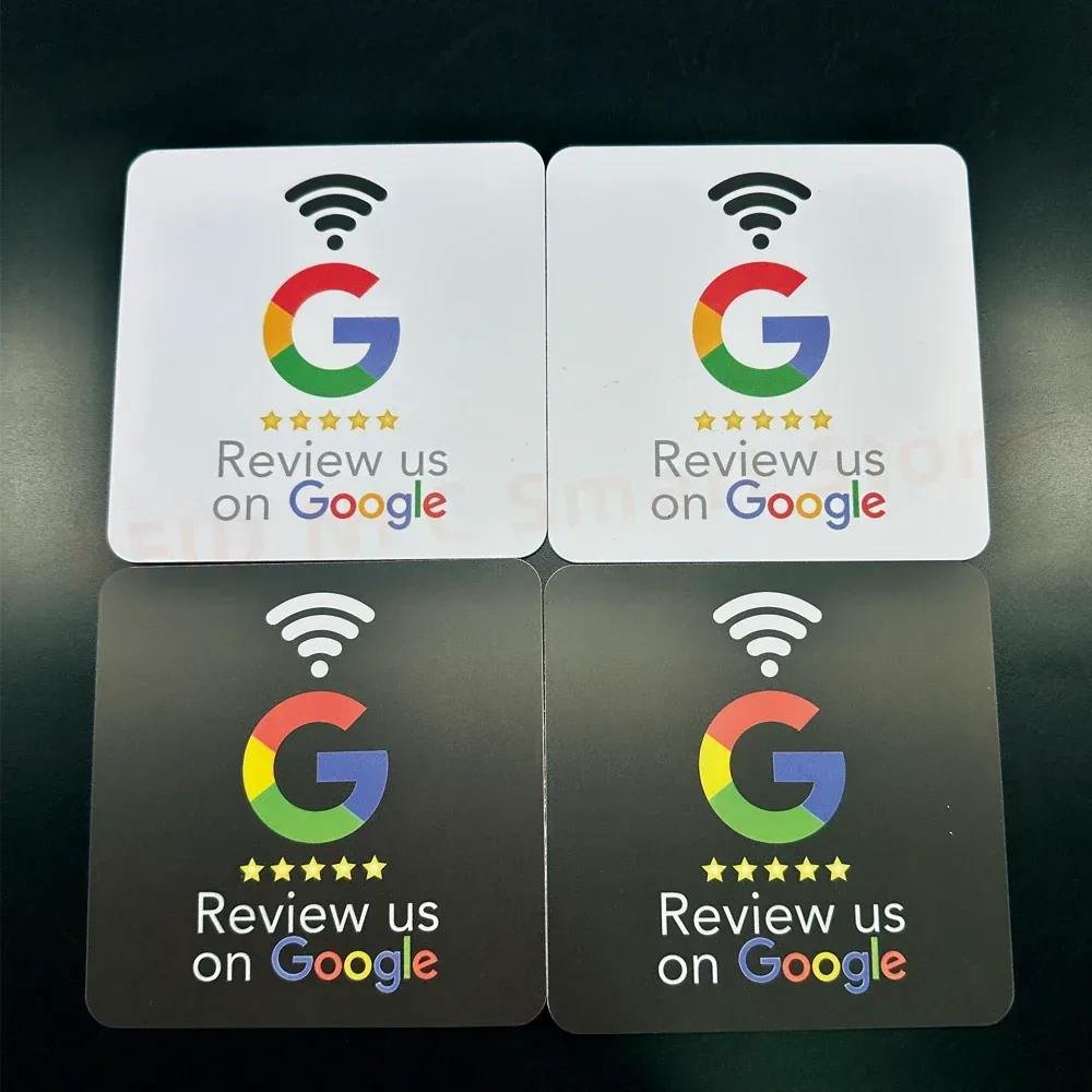 10*10cm NFC Tischaufkleber Google Bewertungssticker PVC 13,56MHz Programmierbarer Wasserdichter 'Bewerten Sie uns auf Google' Klebe-NFC-Tag