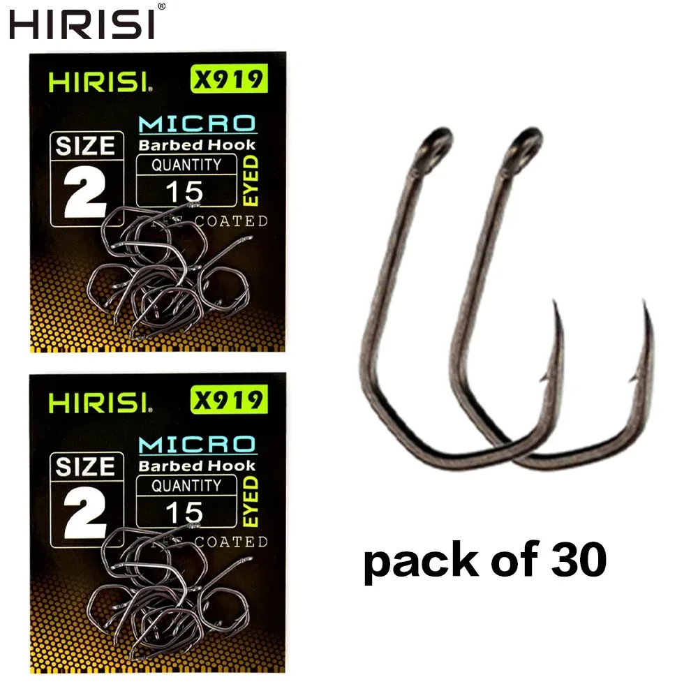 Hirisi 30 stücke PTFE Beschichtet High Carbon Stahl Angelhaken Micro Stacheldraht Mit Auge Karpfen Angelhaken Zubehör X919