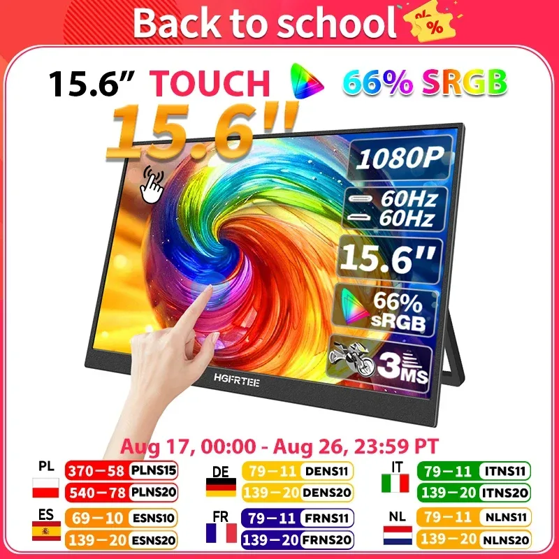 Hgfrtee 15,6 Zoll Touch tragbarer Monitor ADS-IPS 1920*1080p 300cd/m2 erweitertes Display für Laptop zweiten Bildschirm Xbox ps4/5