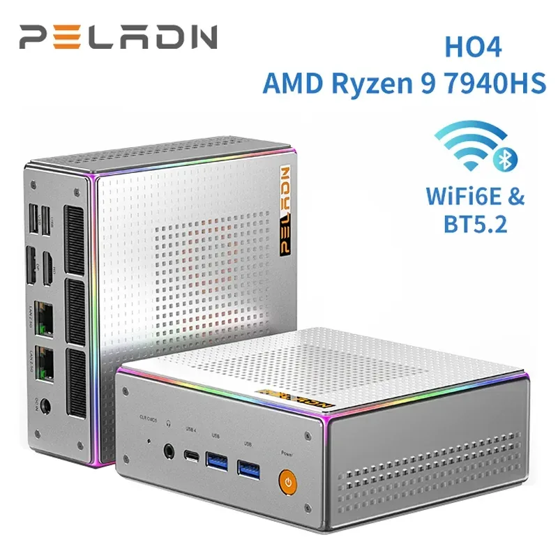 PELADN Mini-PC, Ryzen 9 7940HS (8C/16T, bis zu 5,1 GHz) Radeon 780M 16GB DDR5 5600Mhz RAM, 1TB SSD, 4K HD, BT5.2, Dual HD, WiFi6 2