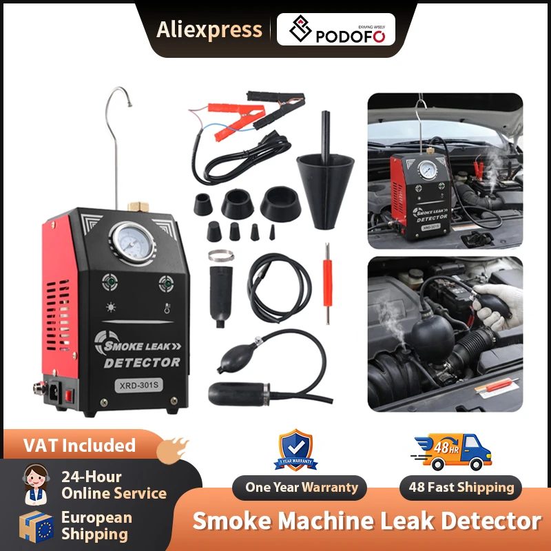 Podofo Auto-Rauchmaschine mit Eingebauter Luftpumpe Leckdetektor 12V DC EVAP Vakuum-Diagnosetester für Rohrsysteme, Vakuum-Lecktest