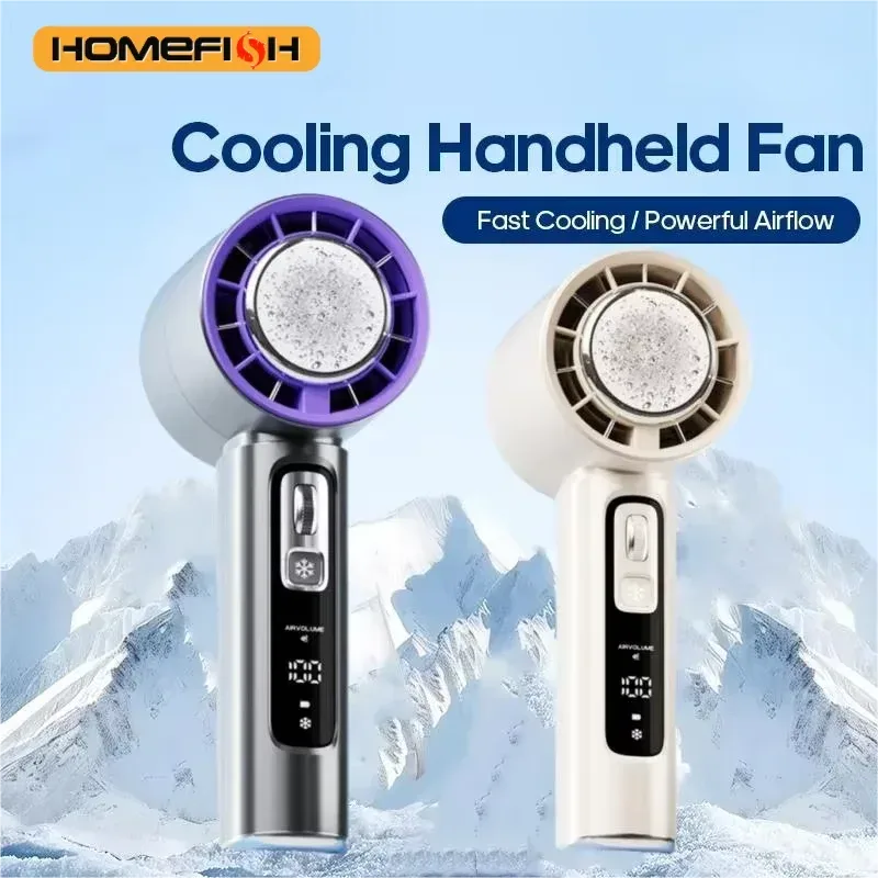 HOMEFISH New Semiconductor Refrigeration High-speed Handheld Electric Fan 4000mAh USB Portable Rechargeable Outdoor Small Fan