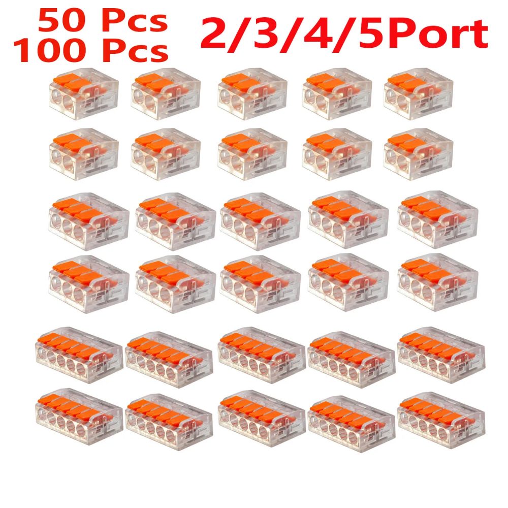 50/100 Stück Elektrische Schnellverbinder, DIY-Kabelverbindungs-Werkzeugset (28-12 AWG), 2/3/4/5-Port-Steckverbinder