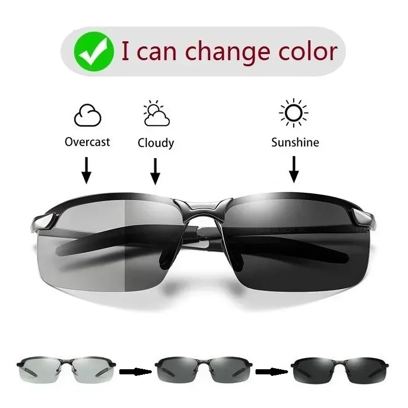Männer Photochrome Polarisierte Sonnenbrille Fahren Angeln Chameleon Gläser Ändern Farbe Sonnenbrille Tag Nacht Vision UV400 Brillen