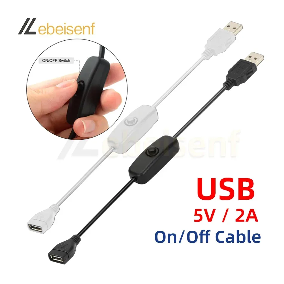 5V 2A USB Inline Ein/Aus-Schalterkabel, USB-Kabel (Stecker auf Buchse) für LED-Streifen, Schreibtischlampe, USB-betriebene kleine elektronische Geräte