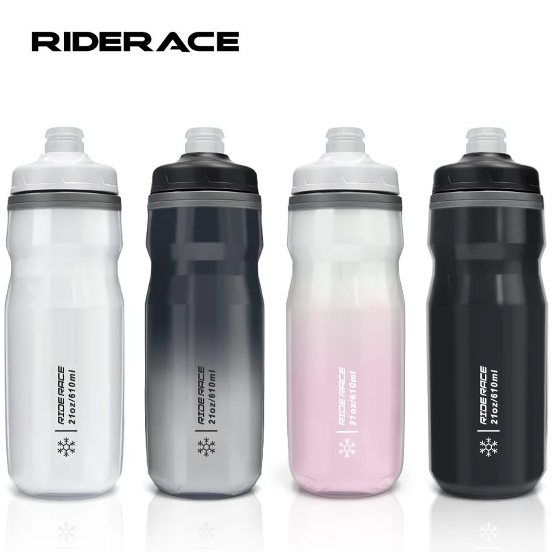 RIDERACE Fahrrad-Wasserflasche, isoliert, thermisch, 610 ml, Outdoor-Sport, Radfahren, zweilagig, tragbar, MTB, Rennrad, Kaltwasserkocher