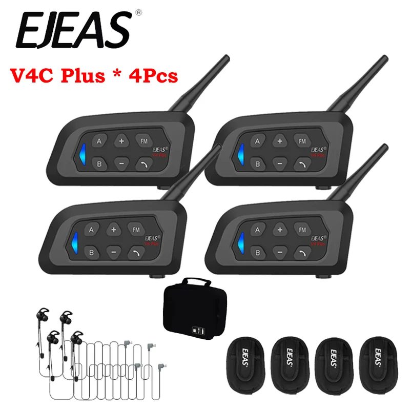 4PCS EJEAS V4C PLUS In-Ear Fußball Schiedsrichter Intercom Headset 1500M Voll Duplex Bluetooth 5,1 Konferenz Sprech wasserdicht