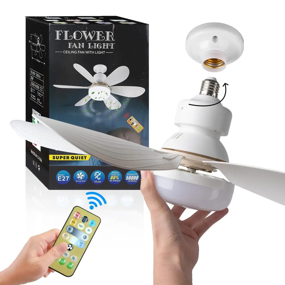 30W/40W Deckenventilator mit Fernbedienung und LED-Licht, E27-Fassung, Intelligenter Geräuscharmer Deckenventilator für Schlafzimmer und Wohnzimmer