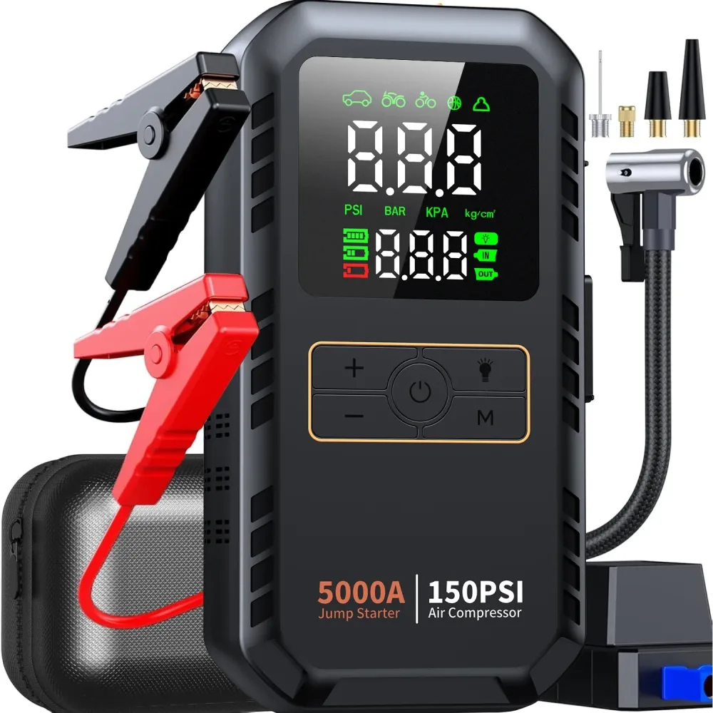 4-IN-1 Auto-Starthilfe mit Luftkompressor Peak 5000A Auto-Batterie-Booster 150 PSI Luftpumpe Tragbare Power Bank Reifenfüller